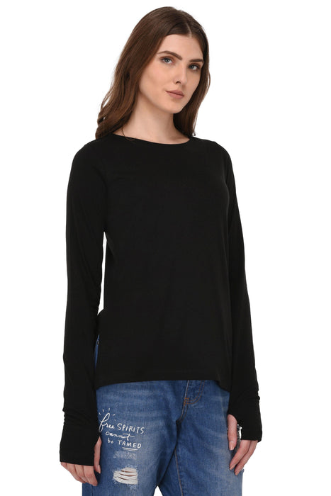 Black Full Sleeves Thumhole Tshirt