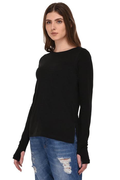 Black Full Sleeves Thumhole Tshirt