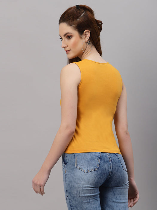 Yellow Sleeveless Top With Tie-Up Neck Detail