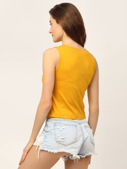 Mustard Yellow Sleeveless With Tie-Up Neck Fastening Top