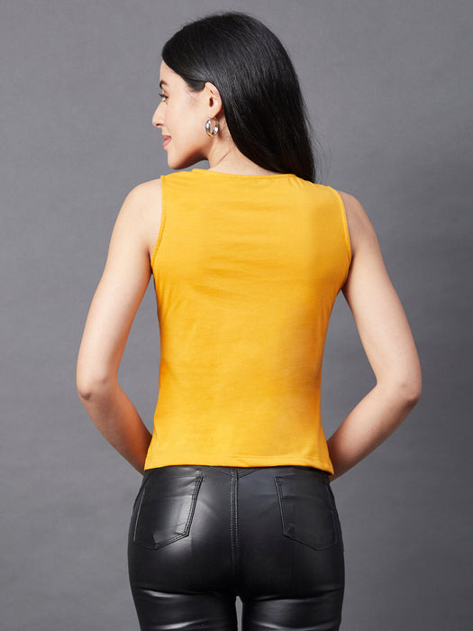 Mustard Sleeveless Tie-Up Neck Fastening Top