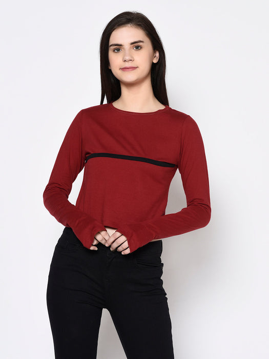 Thumbhole Round Neck Crop Top