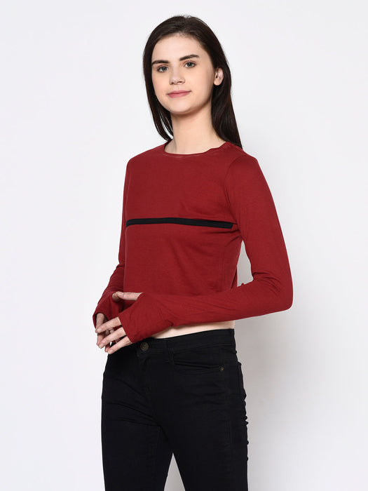 Thumbhole Round Neck Crop Top