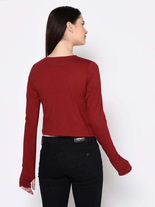 Thumbhole Round Neck Crop Top