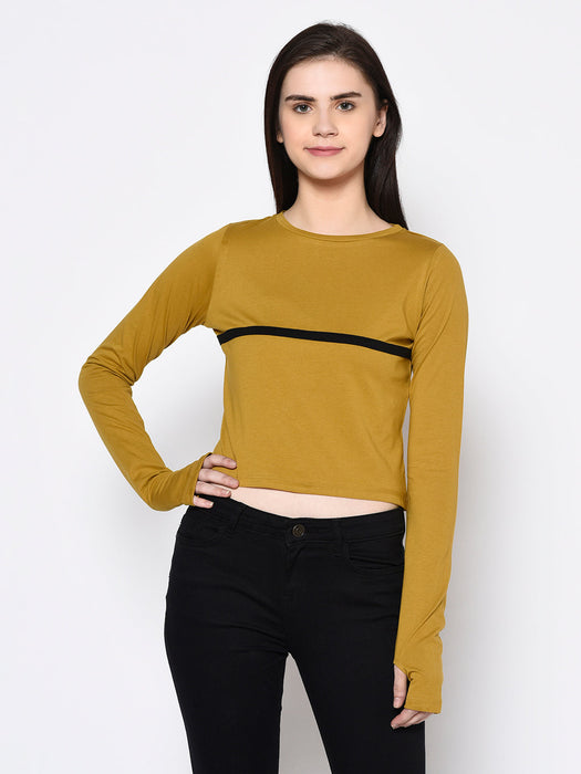 Thumbhole Round Neck Crop Top