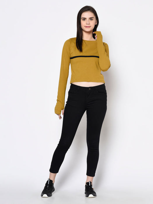 Thumbhole Round Neck Crop Top