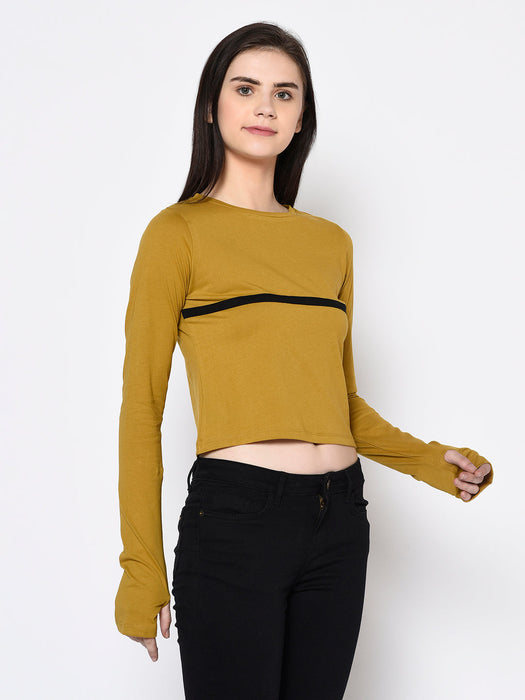 Thumbhole Round Neck Crop Top