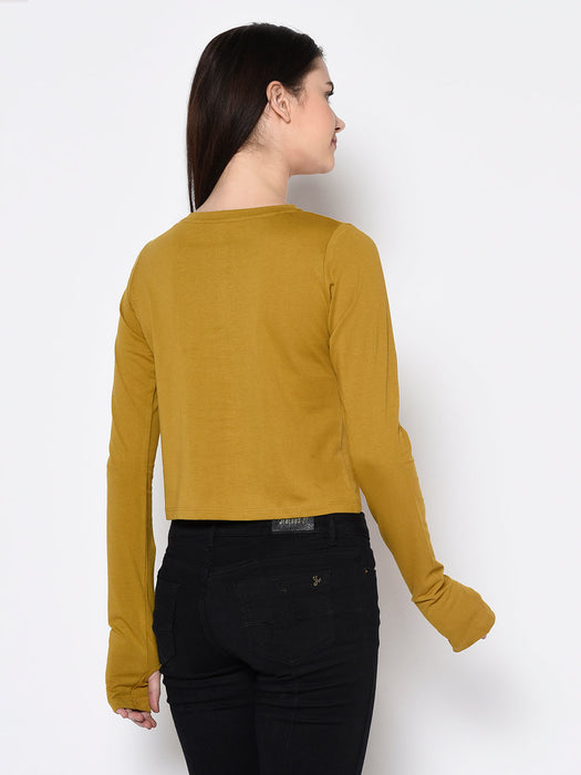 Thumbhole Round Neck Crop Top