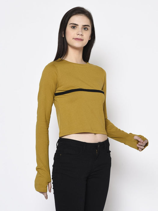 Thumbhole Round Neck Crop Top