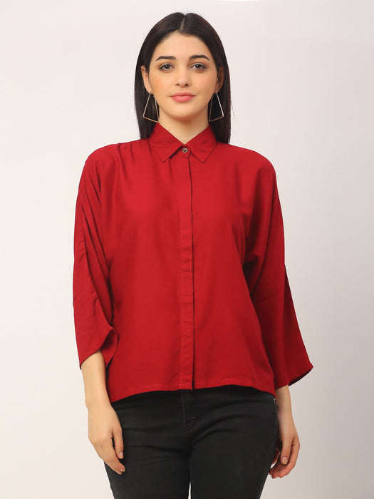 Rayon Maroon Boxy Shirt