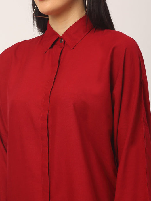 Rayon Maroon Boxy Shirt