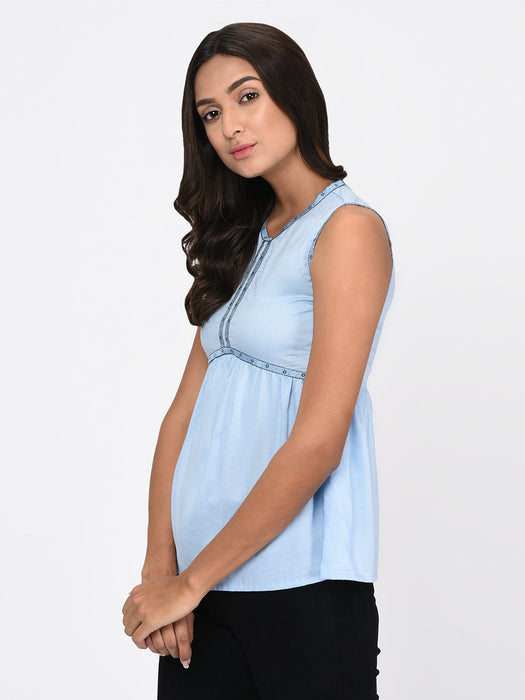 Blue Gathered Top for Women