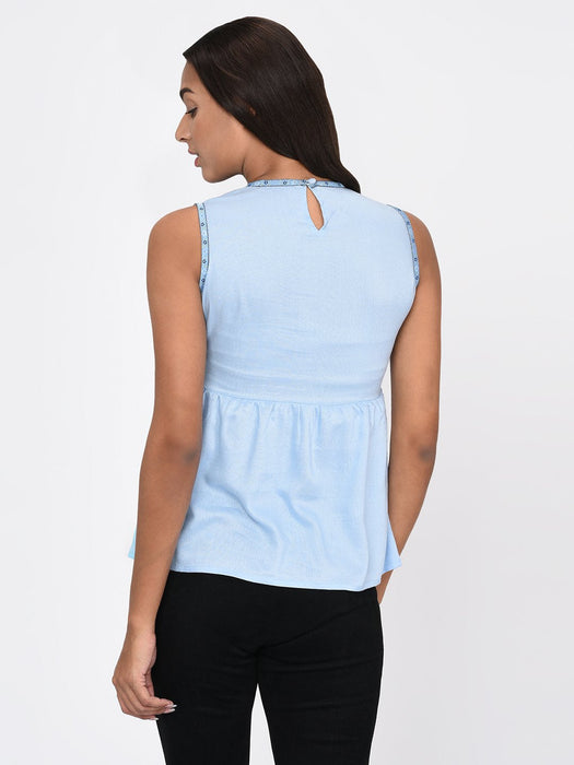 Blue Gathered Top for Women