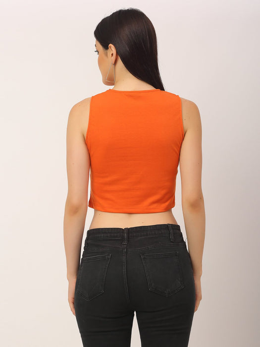 Orange GAME OVER Printed Cotton Round Neck Tank Top