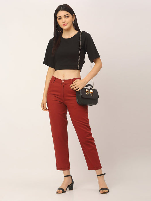 Black Back Design Round Neck Cotton Half Sleeve Crop Top