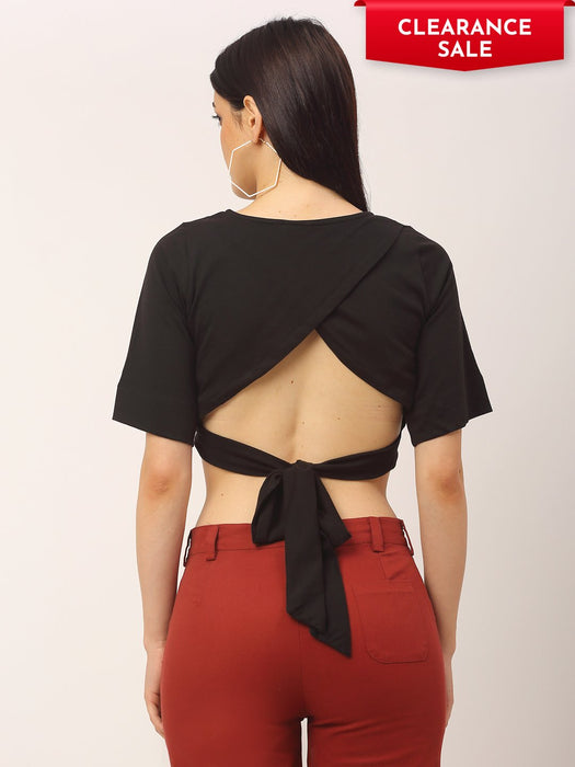 Black Back Design Round Neck Cotton Half Sleeve Crop Top