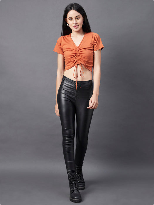 Rust Knotted Short Sleeve Crop Top