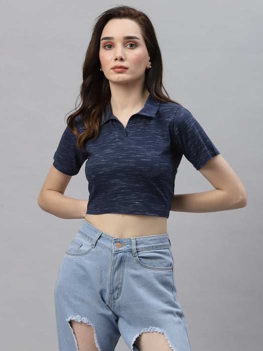 Self Texture Collared Crop Top