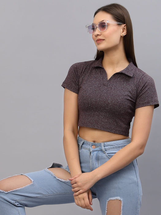 Self Texture Collared Crop Top