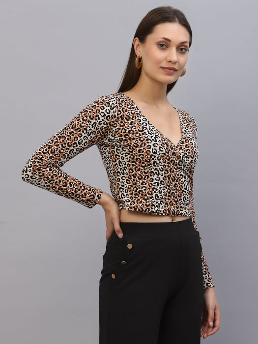 Animal Print Wrap Crop Top