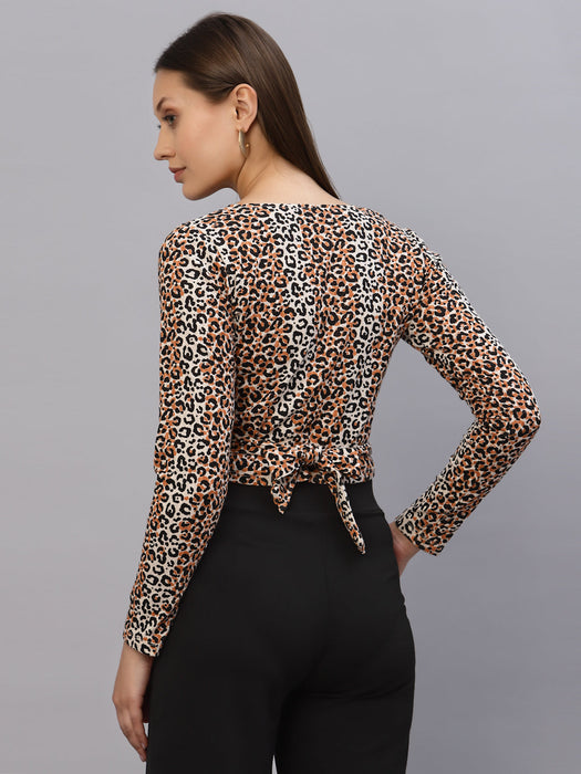 Animal Print Wrap Crop Top