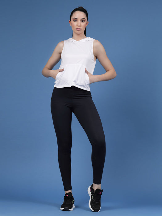 Solid Sleeveless Round Neck Slim Fit Women Active Wear Crop Top