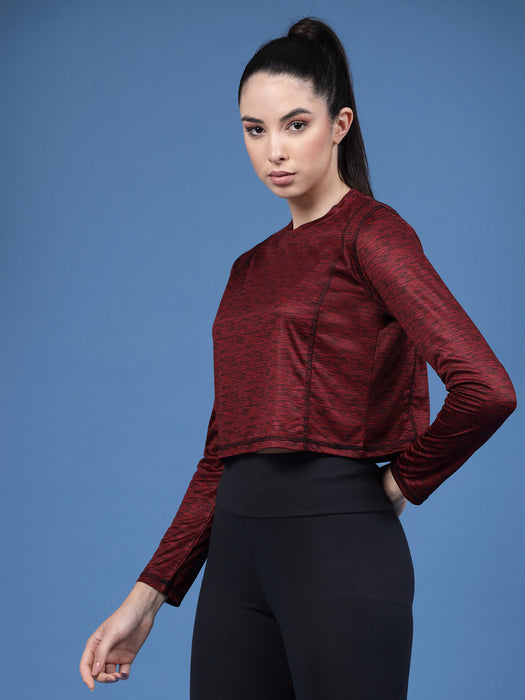 Solid Full Sleeves Round Neck Slim Fit Women Active Wear Crop Top