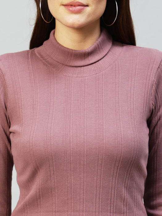 High Neck Full Sleeves Rib Top