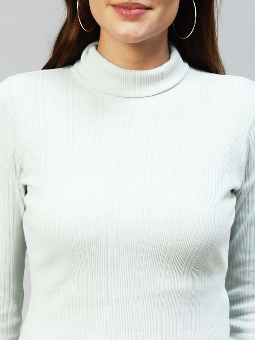 High Neck Full Sleeves Rib Top