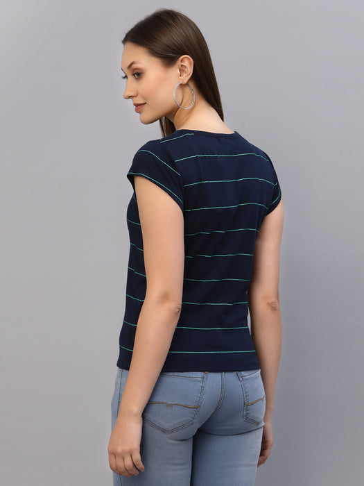 Navy Blue Stripes Round Neck Top