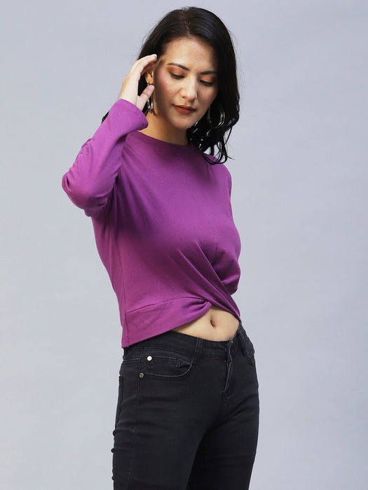 Purple Waist Knot Full Sleeve Top