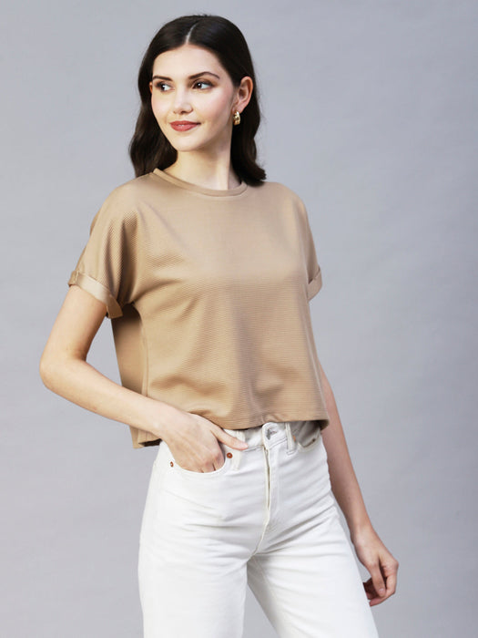 Cap Sleeves Poly Corduroy Crop Top