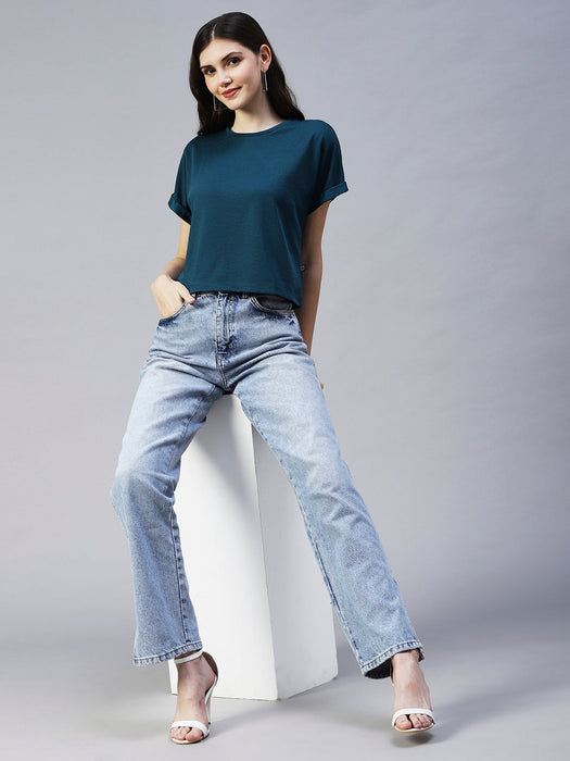 Cap Sleeves Poly Corduroy Crop Top