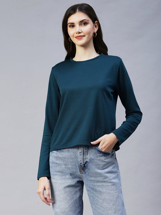 Round Neck Full Sleeves Poly Corduroy Top