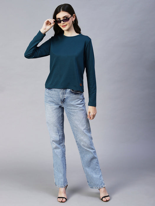 Round Neck Full Sleeves Poly Corduroy Top