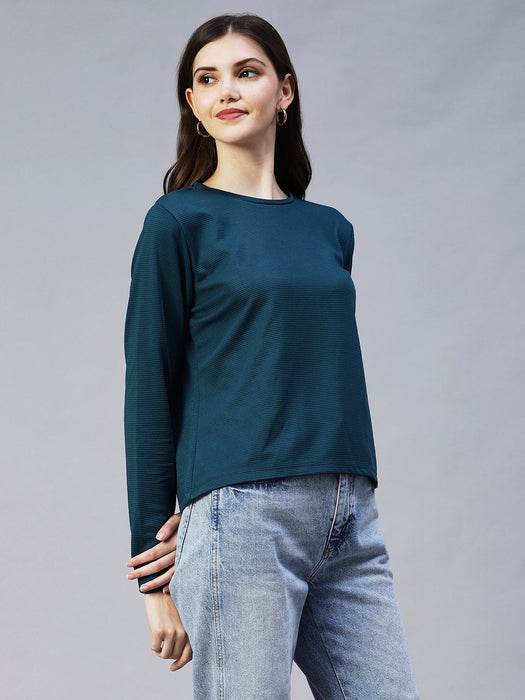 Round Neck Full Sleeves Poly Corduroy Top