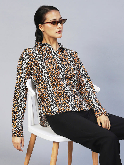 Brown Animal Print Full Sleeves Shirt