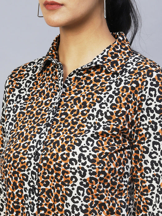 Brown Animal Print Full Sleeves Shirt