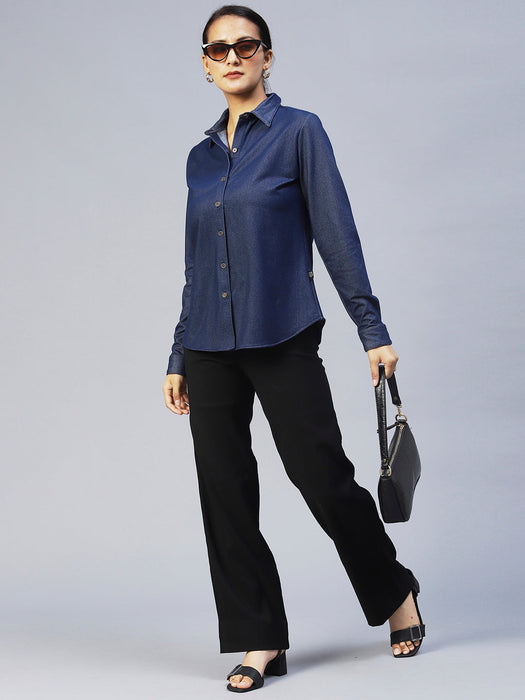 Rigo Women Blue Full Sleeve Denim Shirt