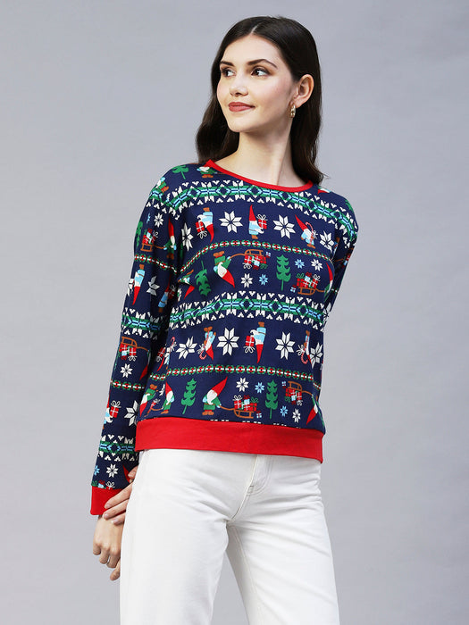 Christmas Print Round Neck Top