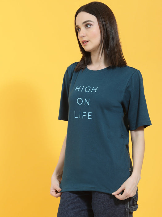 Oversized Half Sleeves Printed Round Neck T-Shirt