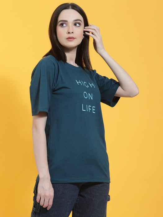 Oversized Half Sleeves Printed Round Neck T-Shirt