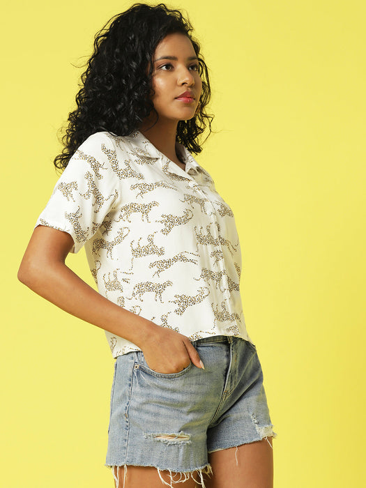 Jungle Tribe Printed Crop Top With Notched Coller