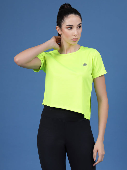 Solid Half Sleeves Round Neck Loose Fit Women Active Wear Crop Top