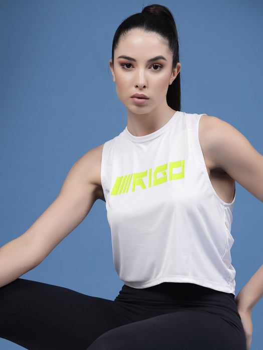 Typography Sleeveless Slim Fit Round Neck Women Active Wear Crop Top