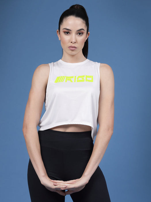 Typography Sleeveless Slim Fit Round Neck Women Active Wear Crop Top