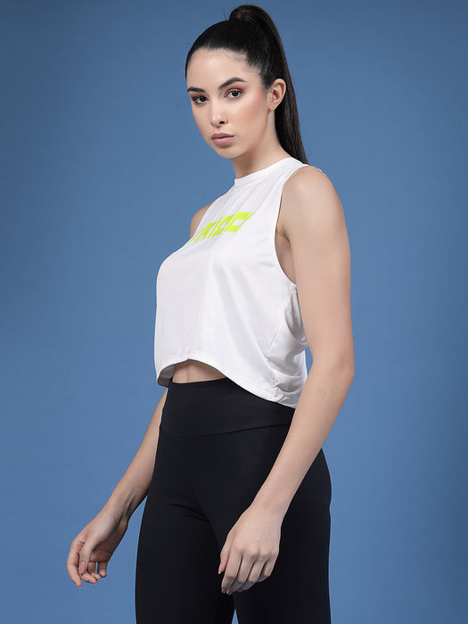 Typography Sleeveless Slim Fit Round Neck Women Active Wear Crop Top