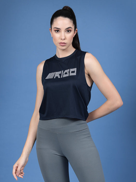 Typography Sleeveless Slim Fit Round Neck Women Active Wear Crop Top