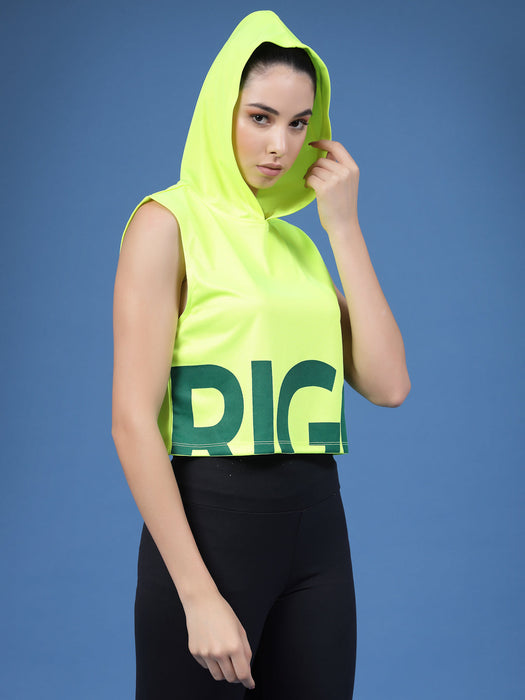 Typography Sleeveless Hooded Neck Women Active Wear Crop Top