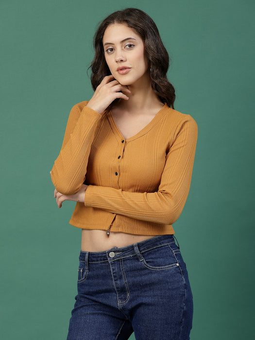 Women's Ribbed V-Neck Crop Top